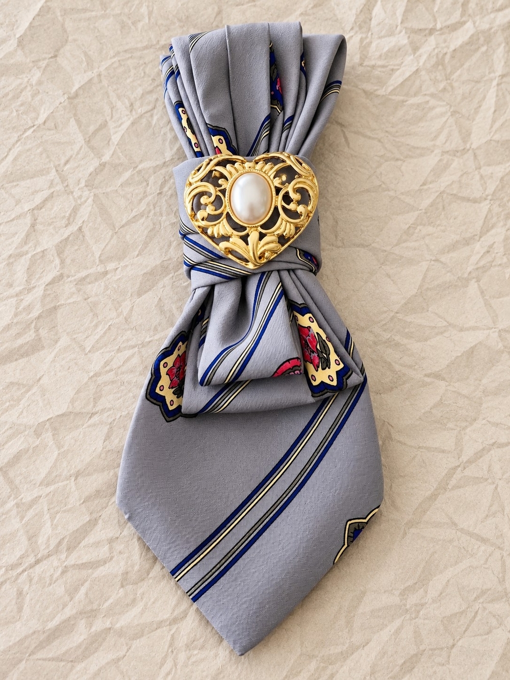 Christian Dior Grey Medallion Silk Tie Necklace
